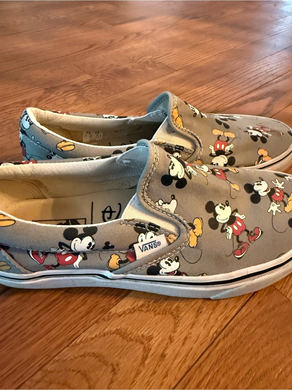 Disney Vans Womens Slip-On Sneakers - Gray with Mickey Mouse Print